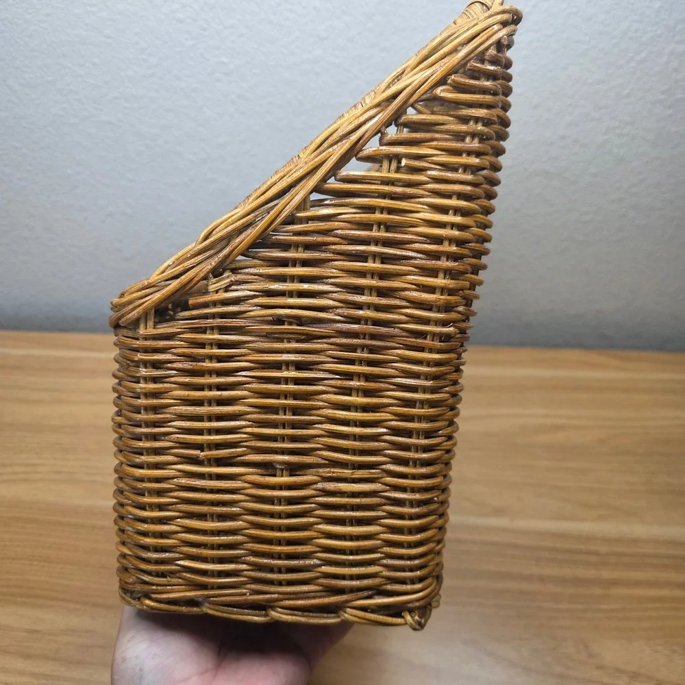 Vintage Wicker Rattan Desk Top Organizer File Letter Holder Storage Basket